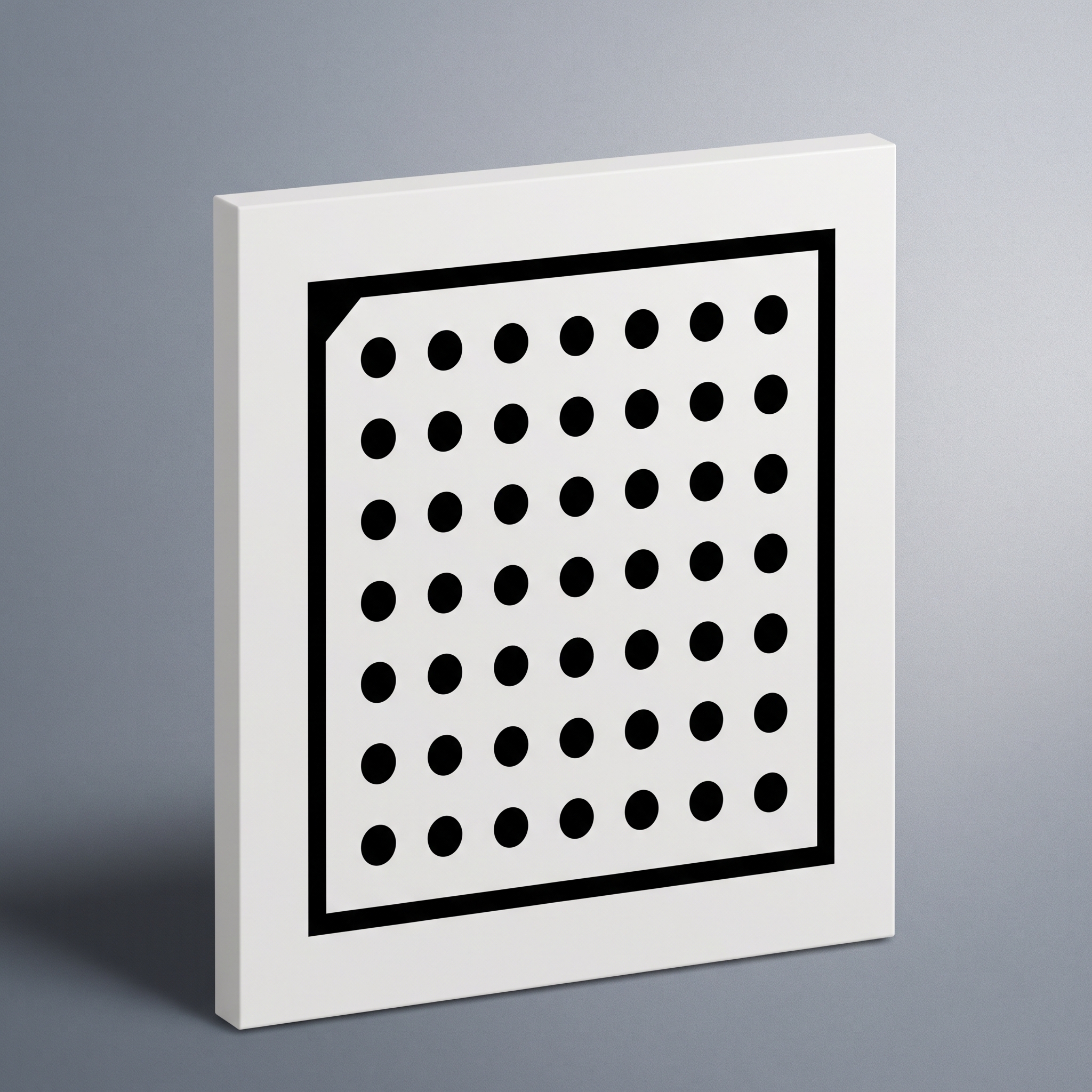 Square calibration plate with a dark circle grid, surrounding frame and corner orientation feature